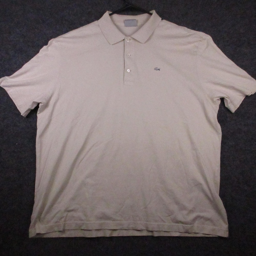 Lacoste Polo Shirt Mens 2XL Beige Classic Fit Croc Logo Cotton Knit Casual